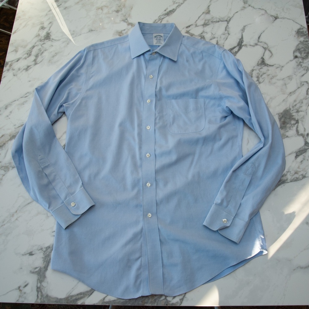 Brooks Brothers Men's Button Down Dress Shirt Regent 15.5-34 Blue Supima Cotton